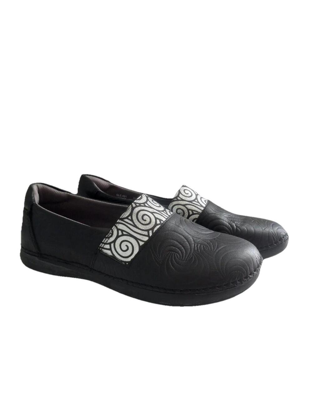 Alegria Womens 9 EUR 39 Glee Loafer Flat Shoes Black Silver Leather Slip On